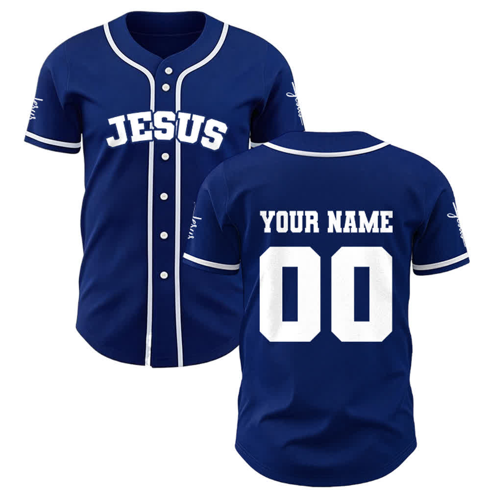 Christianartworkshop Classic Jesus Personalized Sportswear Unisex Custom Baseball Jersey - Navy Blue - 5XL - Name & Number Customized - image 20