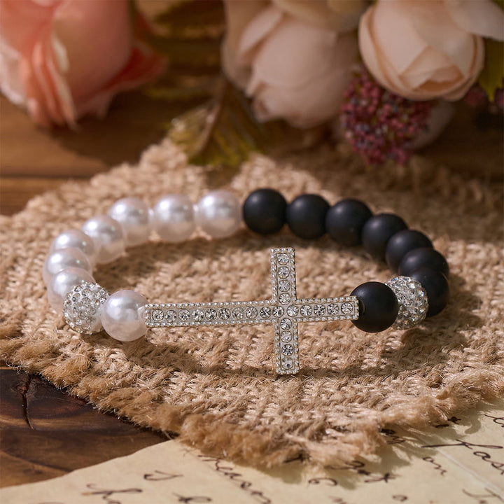 Christianartworkshop Two-Piece White Bead & Black Mate Bead Cross Bracelet Set: Emblem of Divine Purity & Redemption - image 3