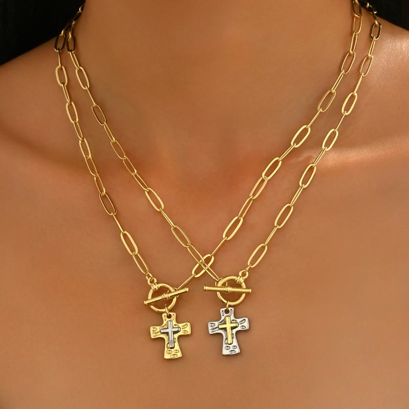 FREE Today: Dual-Tone Textured Cross Chain with OT Clasp: A Token of Divine Connection - image 1