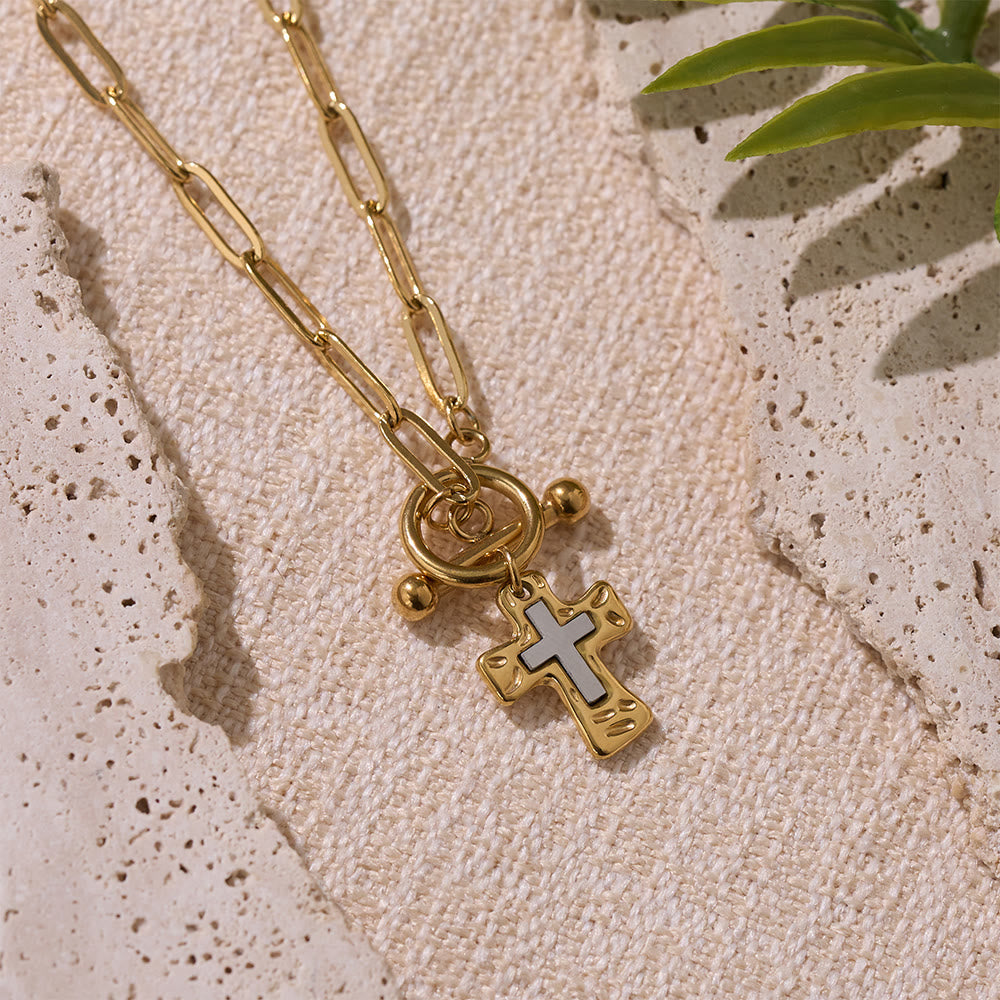 Christianartworkshop Dual-Tone Textured Cross Chain with OT Clasp: A Token of Divine Connection - image 4