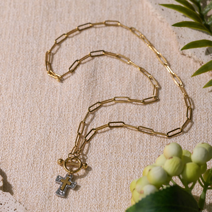 Christianartworkshop Dual-Tone Textured Cross Chain with OT Clasp: A Token of Divine Connection - image 6