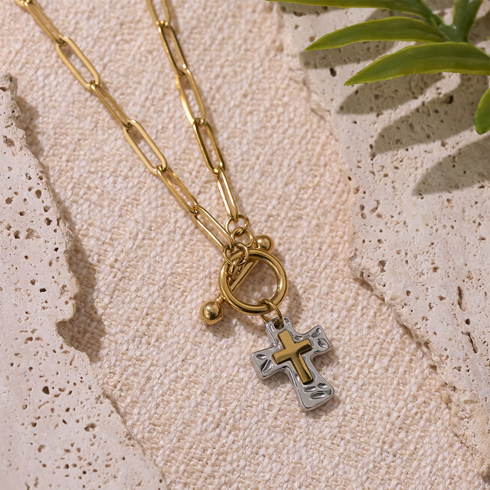 Christianartworkshop Dual-Tone Textured Cross Chain with OT Clasp: A Token of Divine Connection - image 7