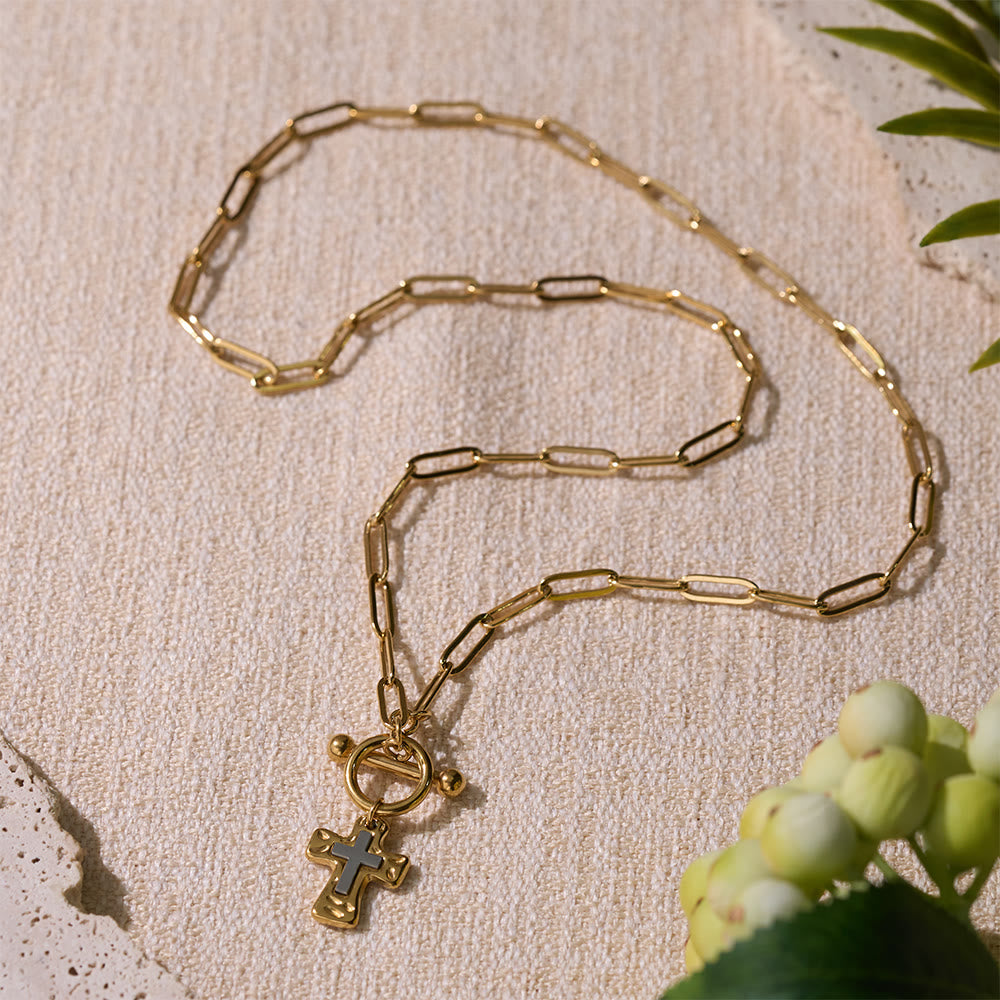 Christianartworkshop Dual-Tone Textured Cross Chain with OT Clasp: A Token of Divine Connection - image 3