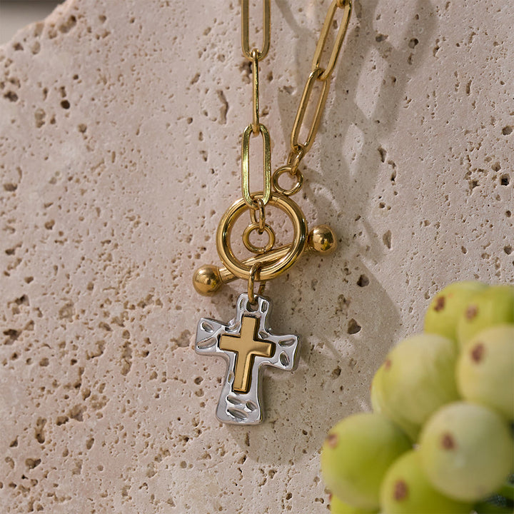 Christianartworkshop Dual-Tone Textured Cross Chain with OT Clasp: A Token of Divine Connection - Silver - image 5