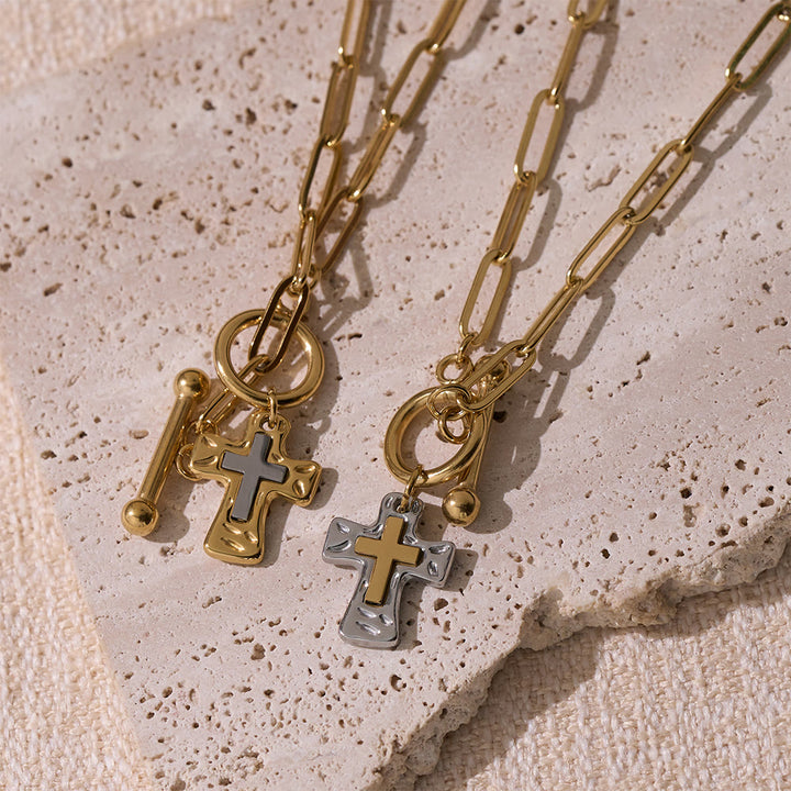 Christianartworkshop Dual-Tone Textured Cross Chain with OT Clasp: A Token of Divine Connection - image 2