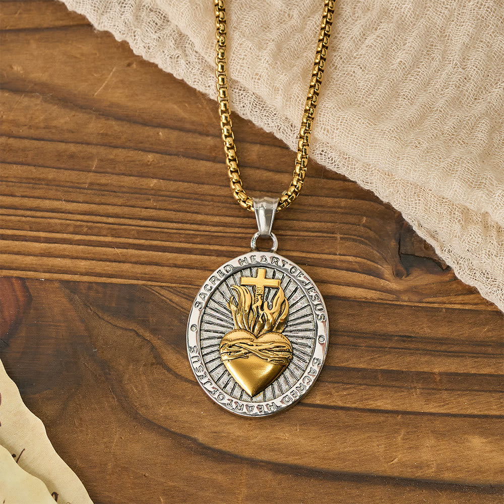 Christianartworkshop Tri-Color Sacred Heart & Cross Dual-Sided Medallion Necklace: Emblem of Divine Love - image 7
