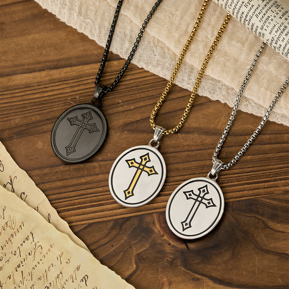 Christianartworkshop Tri-Color Sacred Heart & Cross Dual-Sided Medallion Necklace: Emblem of Divine Love - image 1