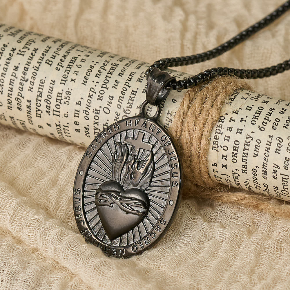 FREE Today: Tri-Color Sacred Heart & Cross Dual-Sided Medallion Necklace: Emblem of Divine Love - Black - image 8