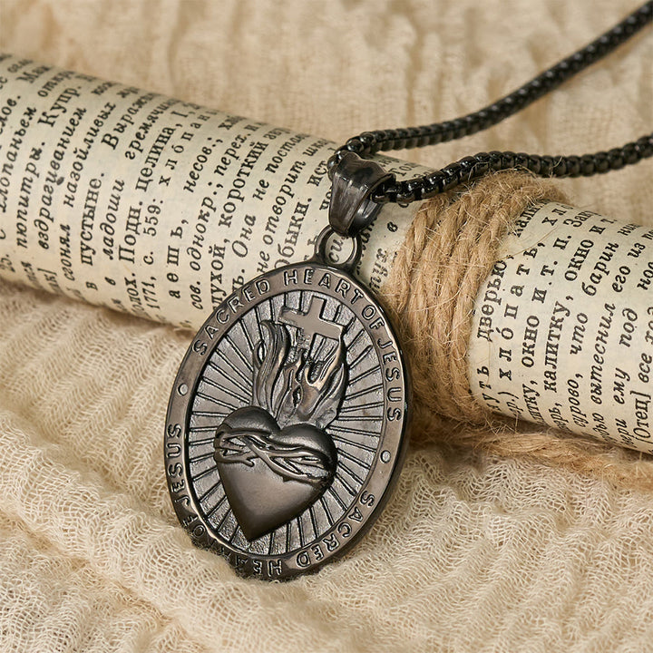 FREE Today: Tri-Color Sacred Heart & Cross Dual-Sided Medallion Necklace: Emblem of Divine Love - Black - image 8