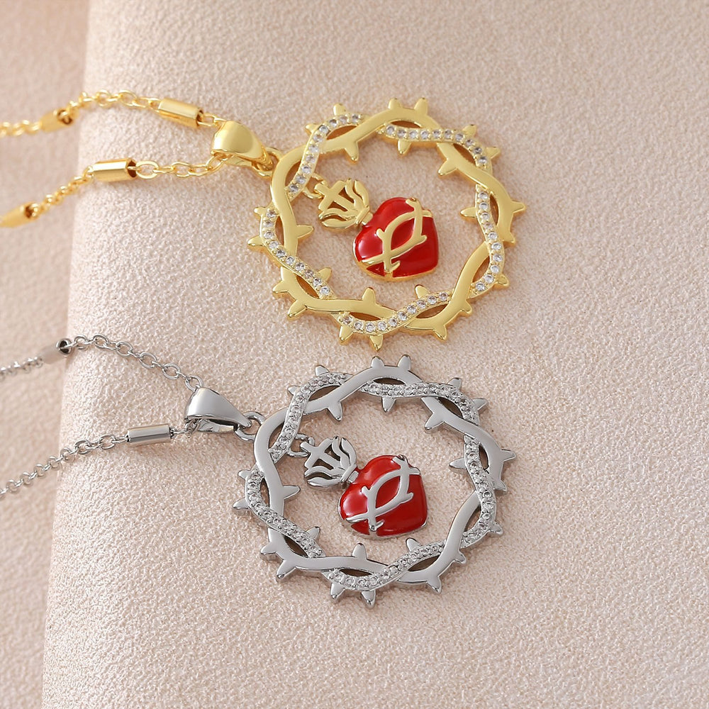 FREE Today: Thorn-Wreathed Sacred Heart Dual-Tone Necklace: Emblem of Divine Love - image 1