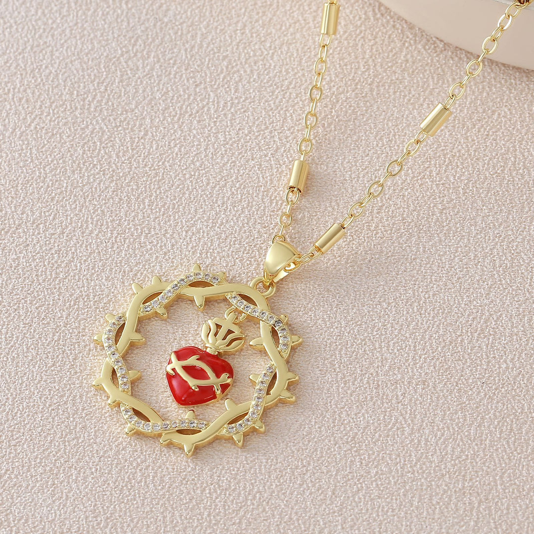 FREE Today: Thorn-Wreathed Sacred Heart Dual-Tone Necklace: Emblem of Divine Love - Golden - image 7