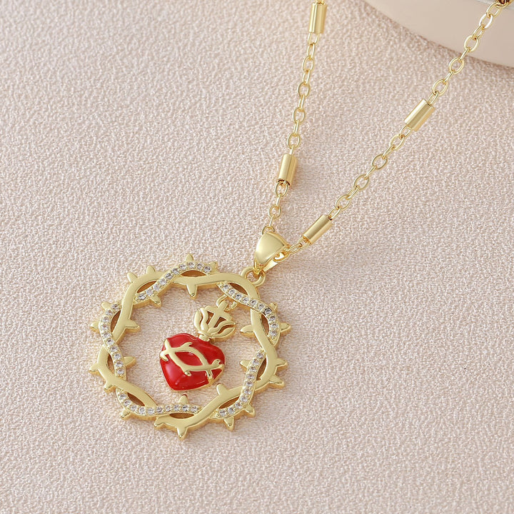 FREE Today: Thorn-Wreathed Sacred Heart Dual-Tone Necklace: Emblem of Divine Love - Golden - image 7