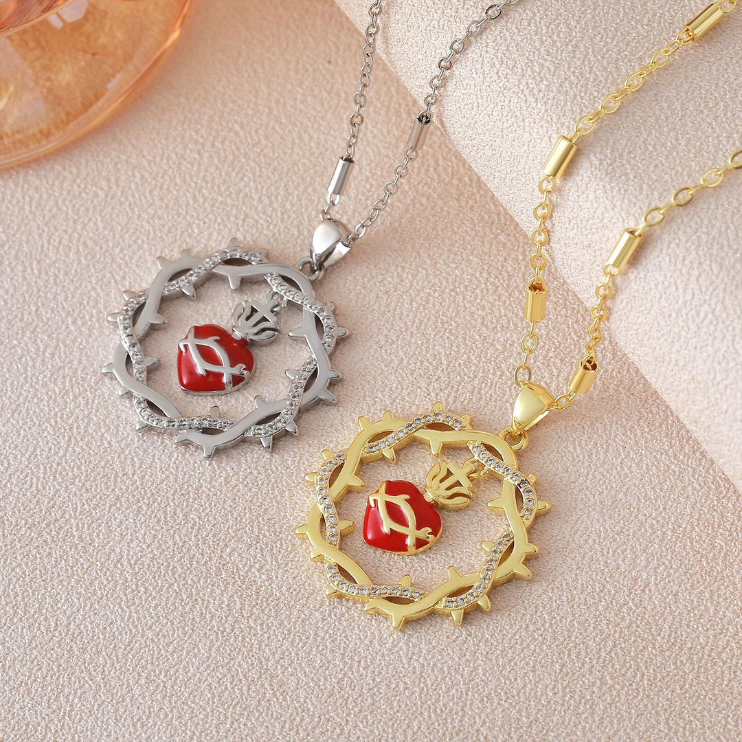 Christianartworkshop Thorn-Wreathed Sacred Heart Dual-Tone Necklace: Emblem of Divine Love - image 2