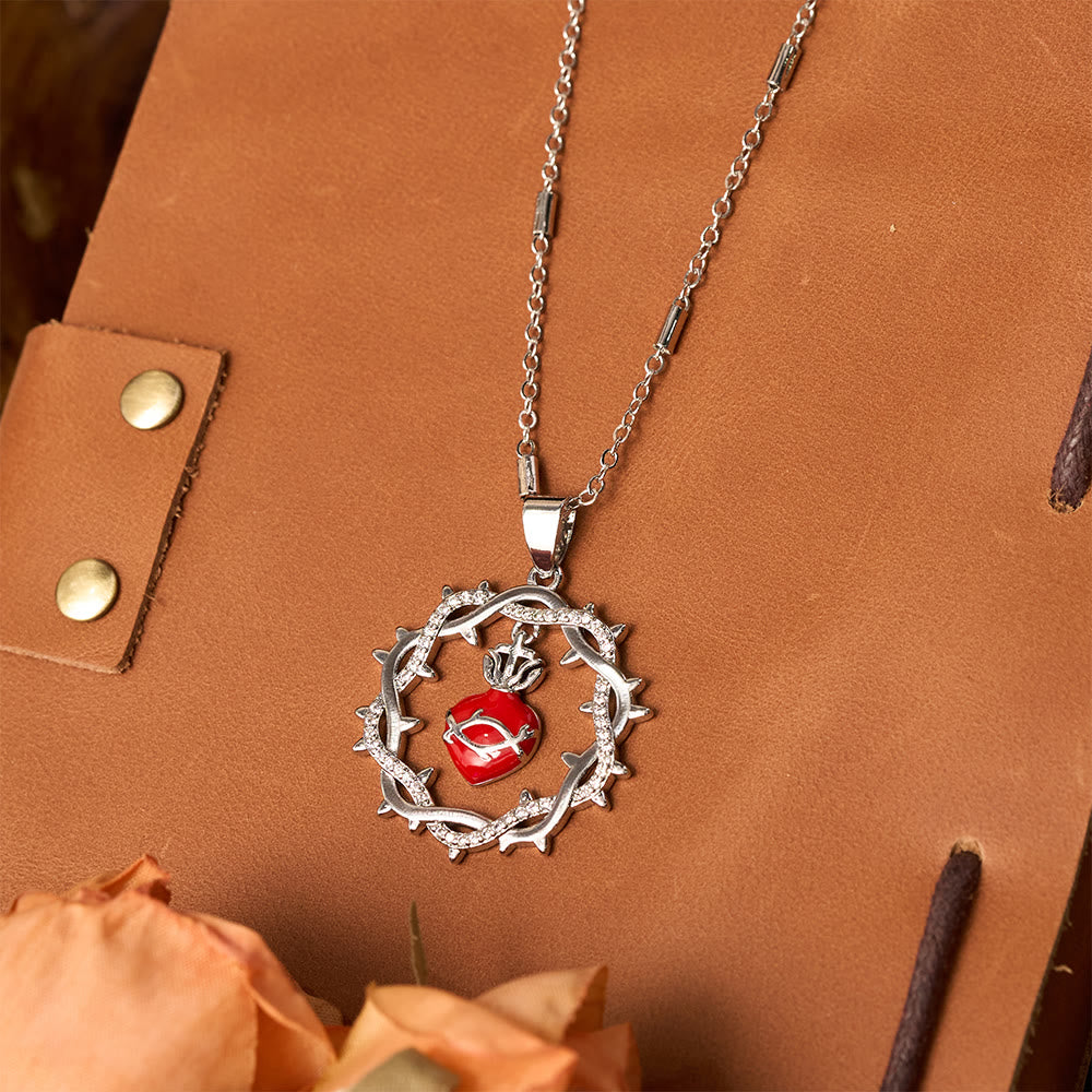 FREE Today: Thorn-Wreathed Sacred Heart Dual-Tone Necklace: Emblem of Divine Love - Silver - image 0