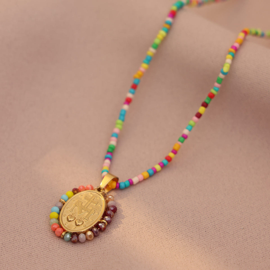 Christianartworkshop Beaded Border Our Lady Medal Necklace: Emblem of Marian Devotion - image 4