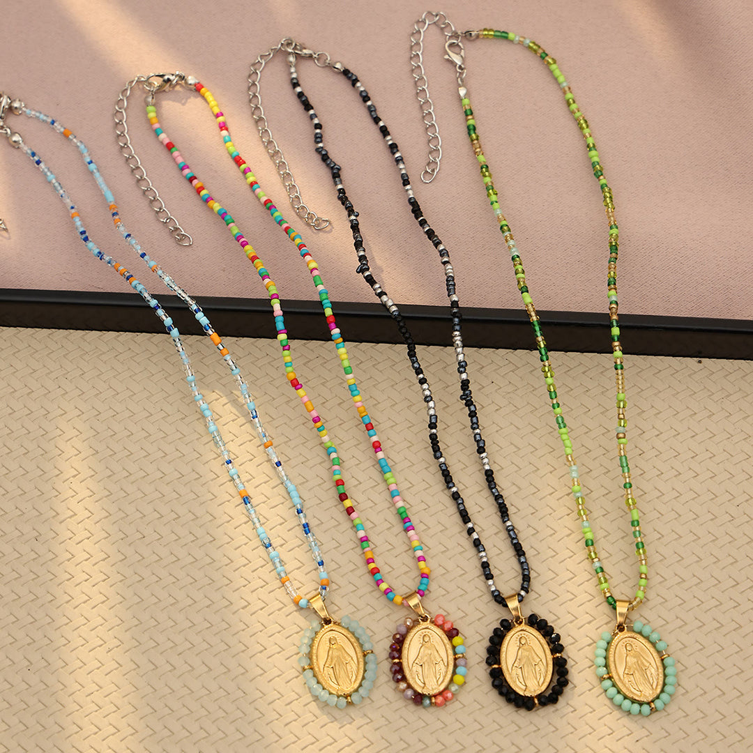 Christianartworkshop Beaded Border Our Lady Medal Necklace: Emblem of Marian Devotion - image 2