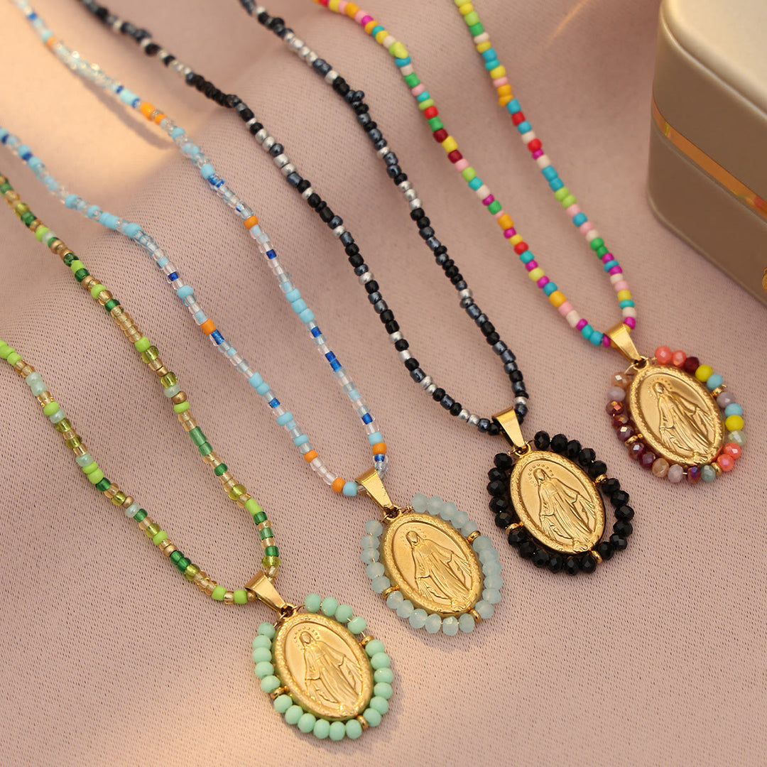 Christianartworkshop Beaded Border Our Lady Medal Necklace: Emblem of Marian Devotion - image 3