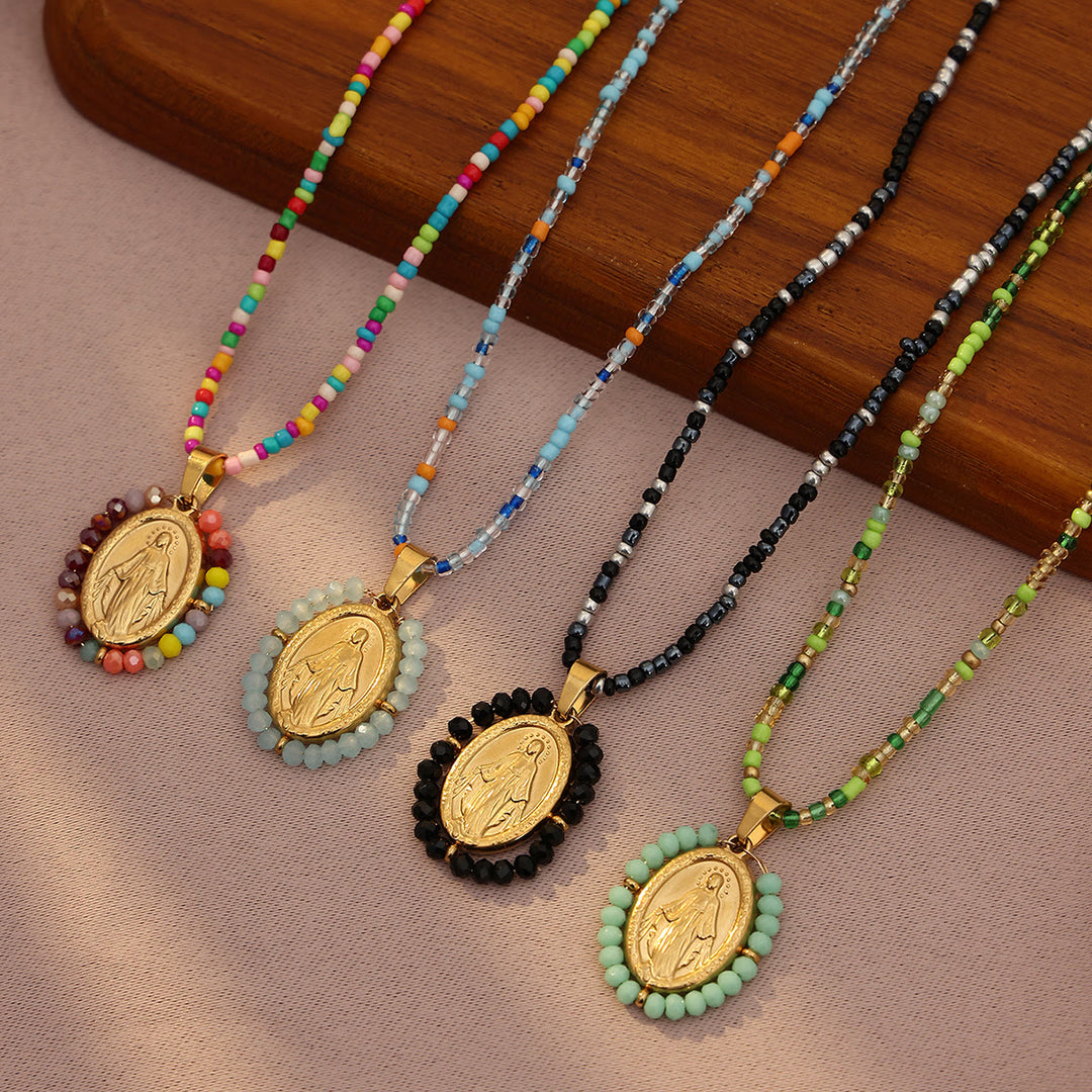 Christianartworkshop Beaded Border Our Lady Medal Necklace: Emblem of Marian Devotion - image 1