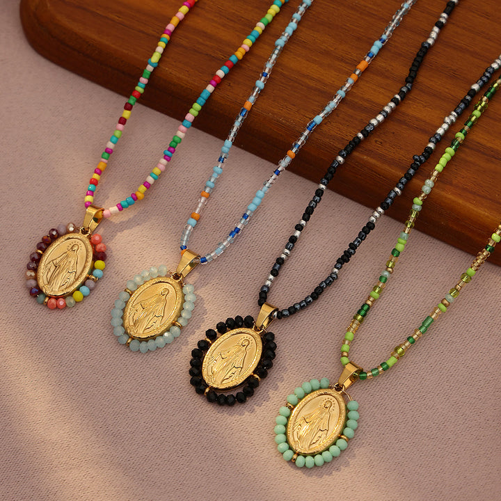 Christianartworkshop Beaded Border Our Lady Medal Necklace: Emblem of Marian Devotion - image 1
