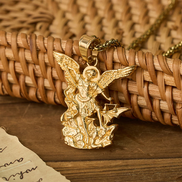 Christianartworkshop Dual-Color St. Michael Archangel Pendant Necklace: Emblem of Divine Protection - Golden - image 3