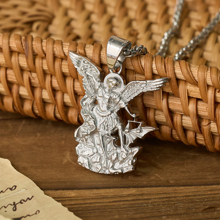 Christianartworkshop Dual-Color St. Michael Archangel Pendant Necklace: Emblem of Divine Protection - Silver - image 6