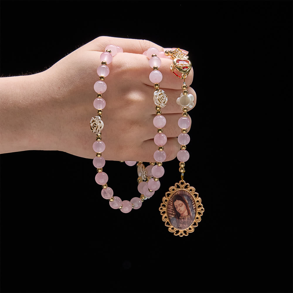 Christianartworkshop Rose Quartz Seven Sorrow Rosary: Emblem of Marian Compassion - image 1