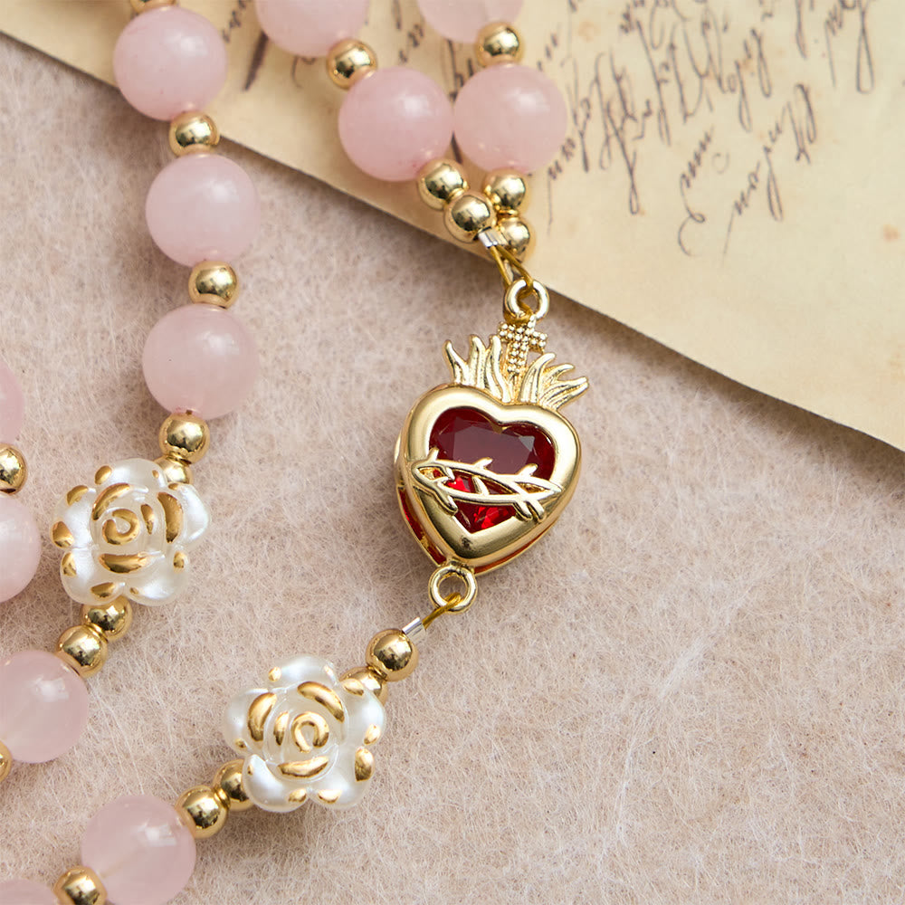 FREE Today: Rose Quartz Seven Sorrow Rosary with Sacred Heart: Emblem of Marian Compassion - image 6