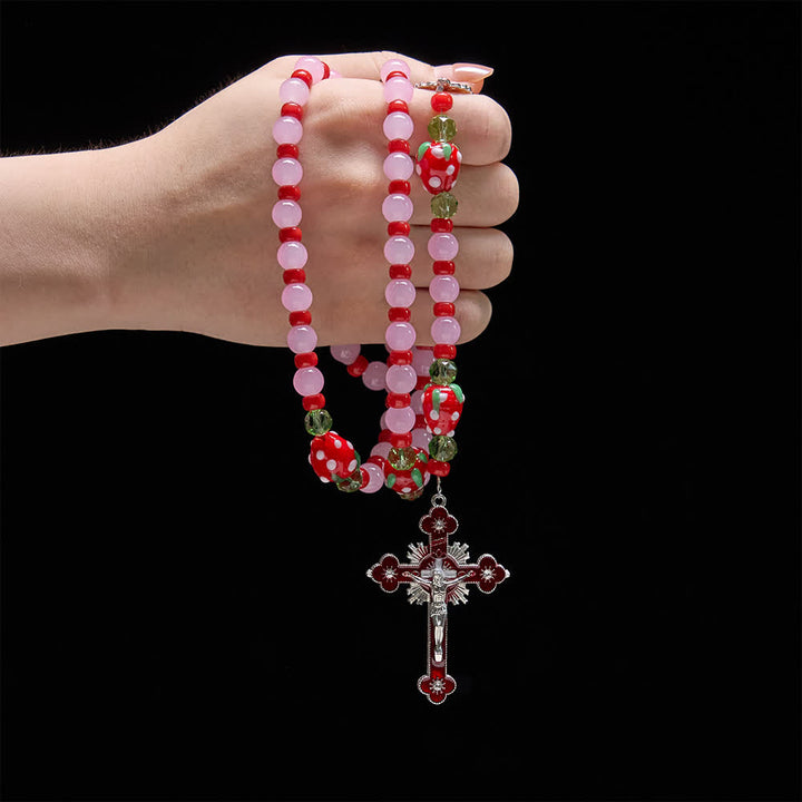 Christianartworkshop Sweet Strawberry Devotion Rosary with Pink Glass Beads & Our Lady Accents - image 1