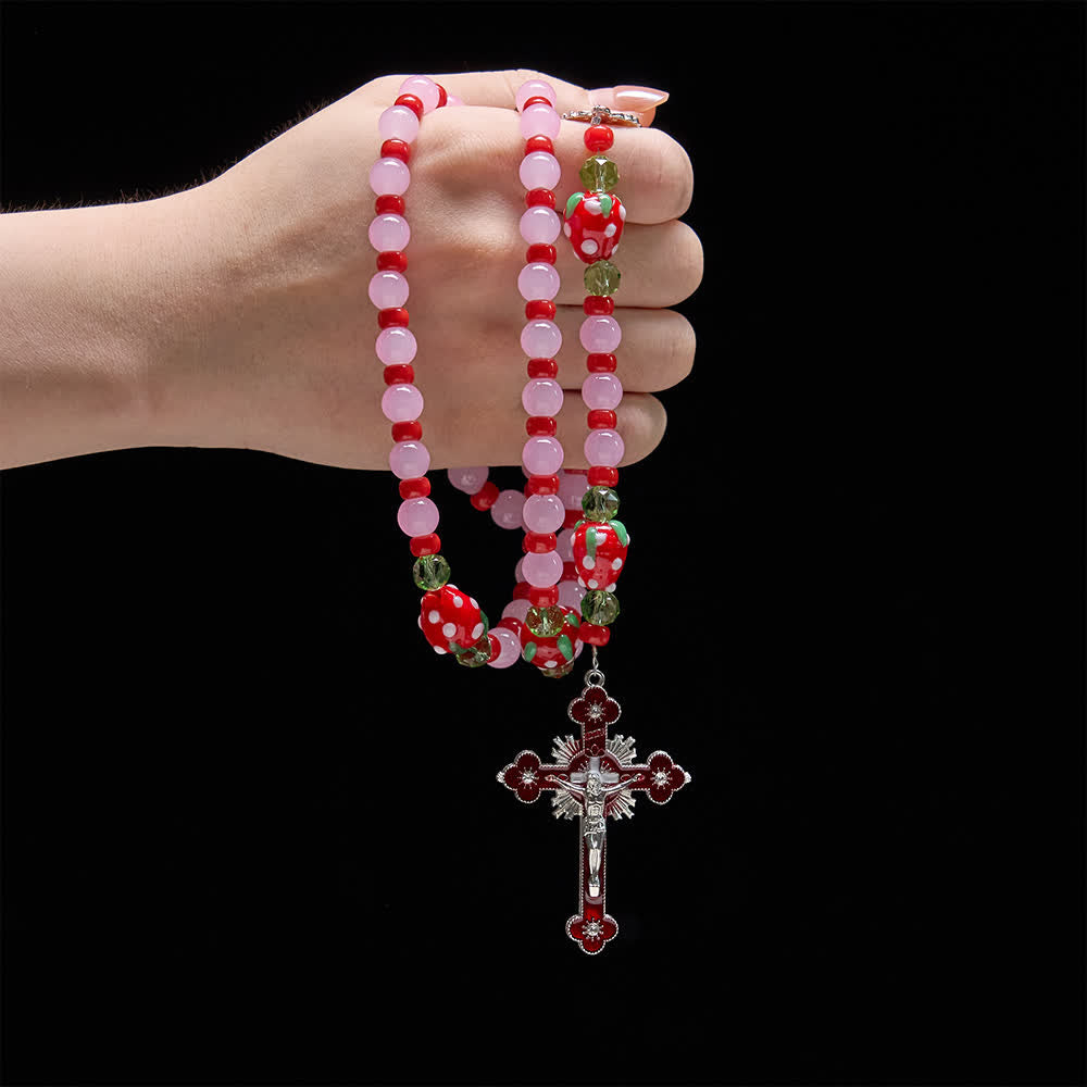 FREE Today: Sweet Strawberry Devotion Rosary with Pink Glass Beads & Our Lady Accents - image 1