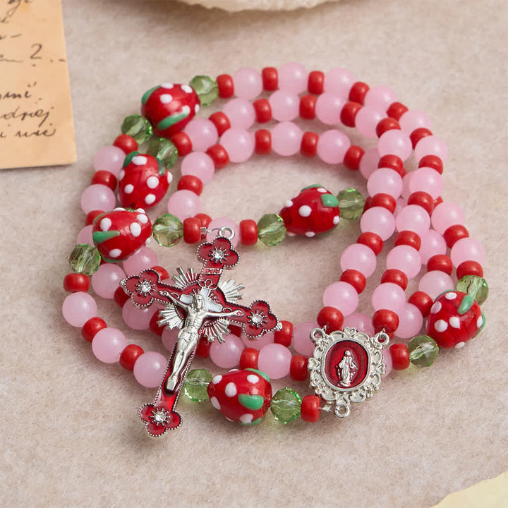 FREE Today: Sweet Strawberry Devotion Rosary with Pink Glass Beads & Our Lady Accents - image 4