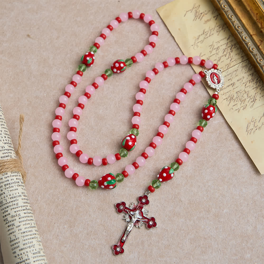 FREE Today: Sweet Strawberry Devotion Rosary with Pink Glass Beads & Our Lady Accents - image 3