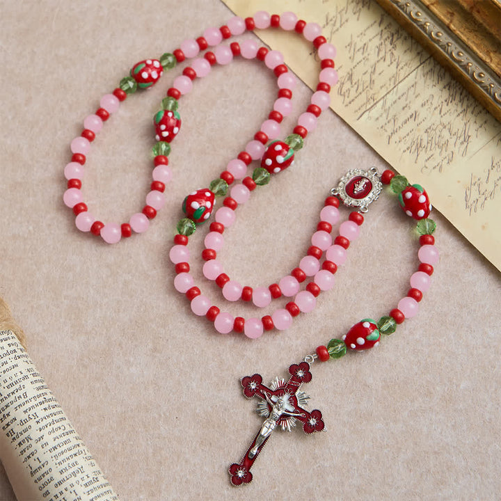 FREE Today: Sweet Strawberry Devotion Rosary with Pink Glass Beads & Our Lady Accents - image 2