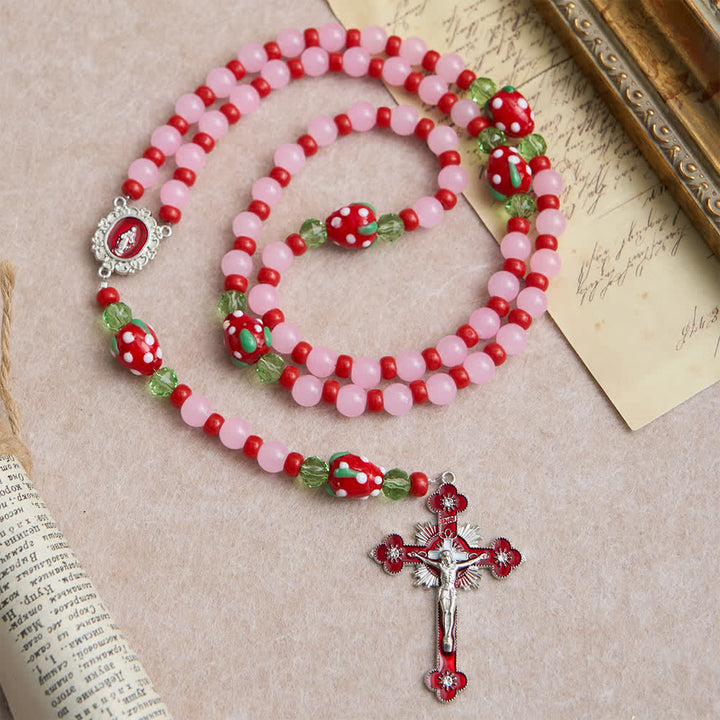 FREE Today: Sweet Strawberry Devotion Rosary with Pink Glass Beads & Our Lady Accents - Strawberry Rosary - image 0