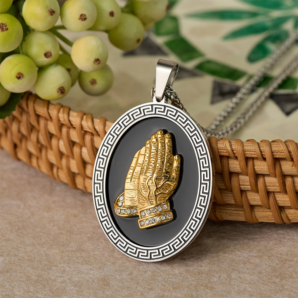 Christianartworkshop Oval Praying Hands CZ Statement Necklace: Symbol of Divine Connection - Silver - image 1