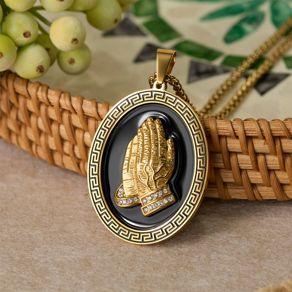 Christianartworkshop Oval Praying Hands CZ Statement Necklace: Symbol of Divine Connection - Gold - image 3