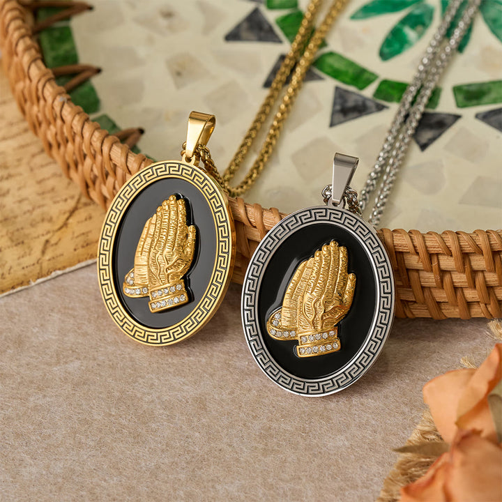 Christianartworkshop Oval Praying Hands CZ Statement Necklace: Symbol of Divine Connection - image 0