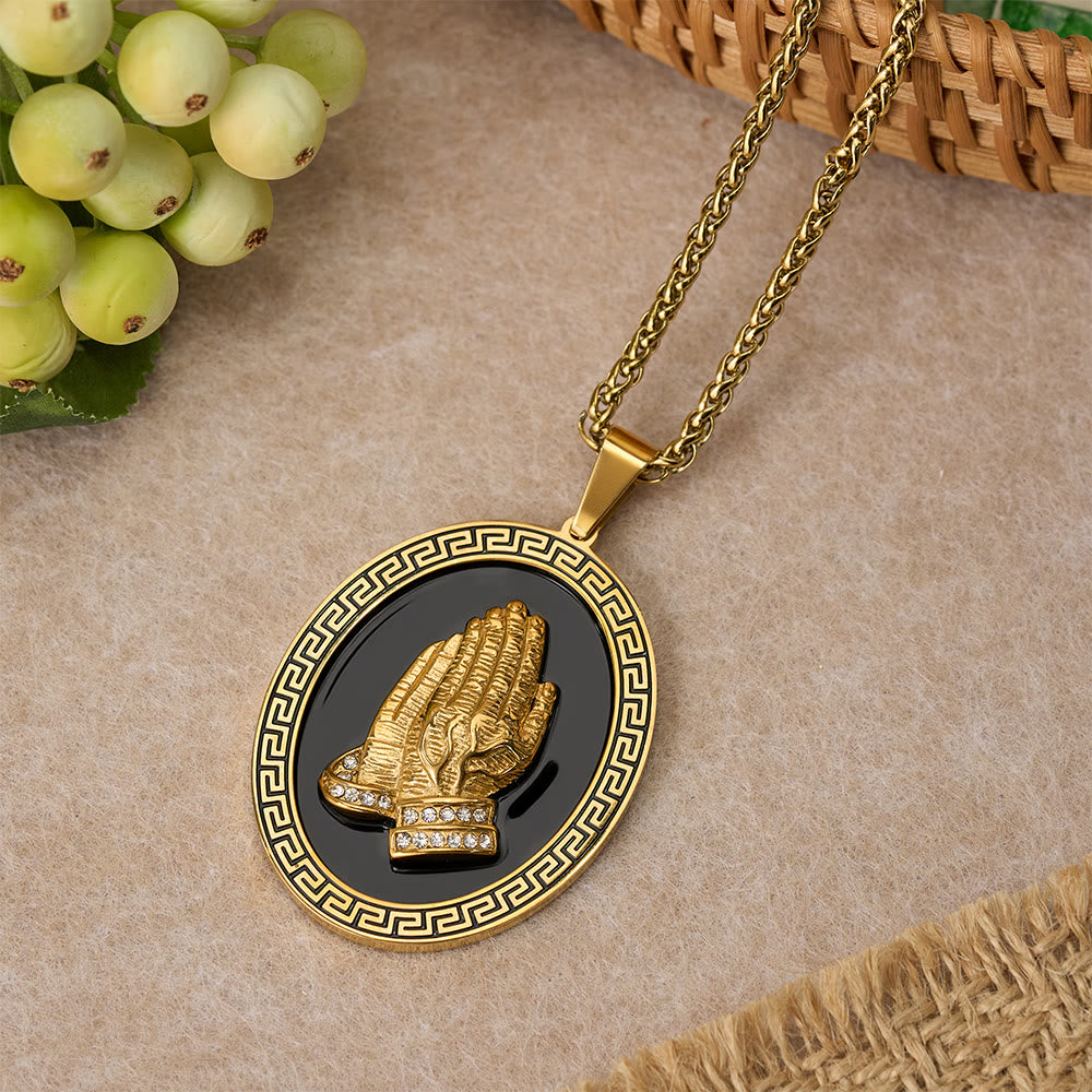 Christianartworkshop Oval Praying Hands CZ Statement Necklace: Symbol of Divine Connection - image 4