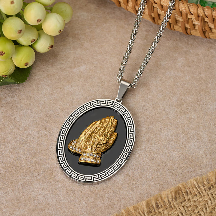 Christianartworkshop Oval Praying Hands CZ Statement Necklace: Symbol of Divine Connection - image 2