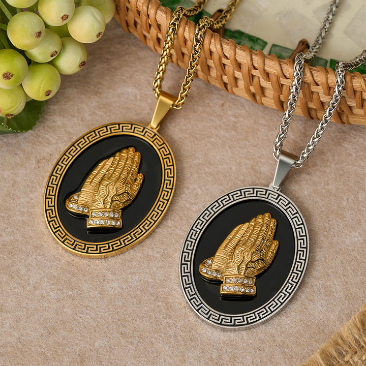 Christianartworkshop Oval Praying Hands CZ Statement Necklace: Symbol of Divine Connection - image 5