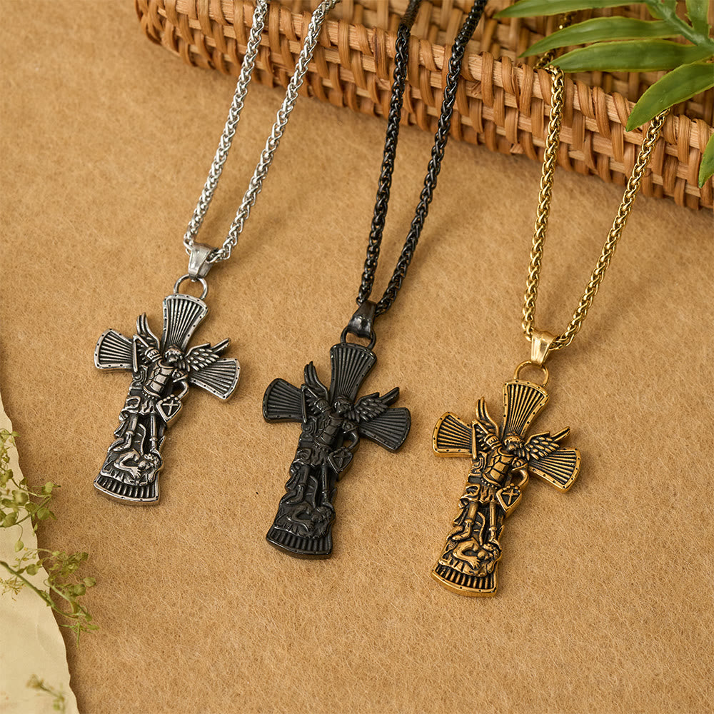 Christianartworkshop St. Michael Archangel Defeating Satan Cross Pendant: Emblem of Divine Protection - image 1