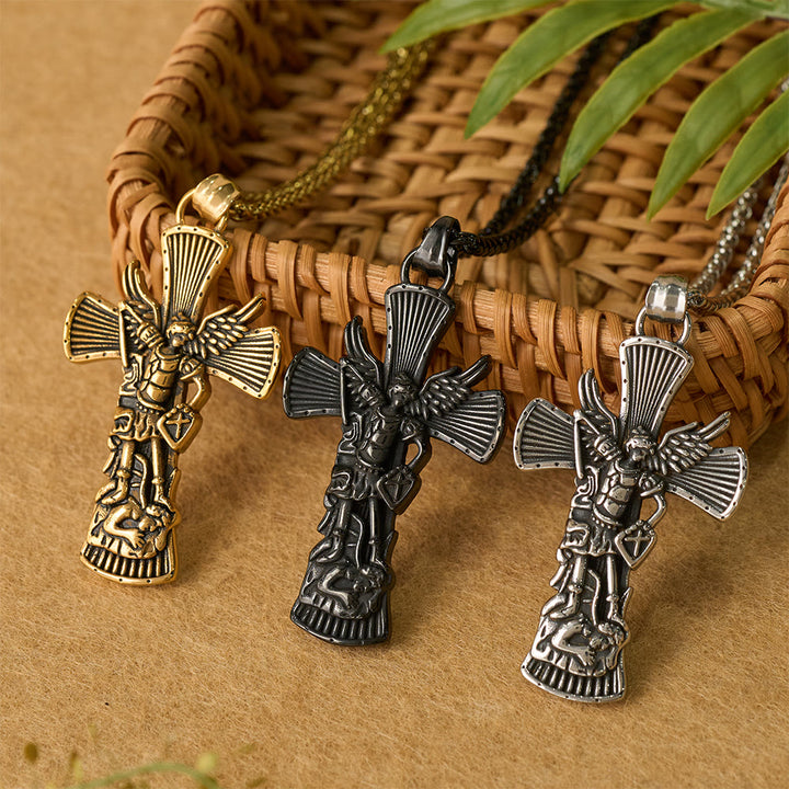 Christianartworkshop St. Michael Archangel Defeating Satan Cross Pendant: Emblem of Divine Protection - image 0
