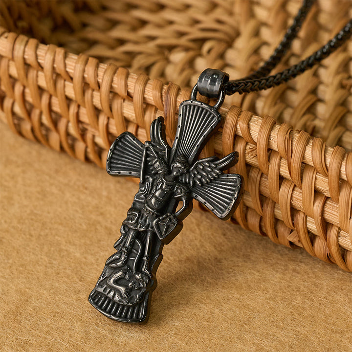 Christianartworkshop St. Michael Archangel Defeating Satan Cross Pendant: Emblem of Divine Protection - Black - image 6