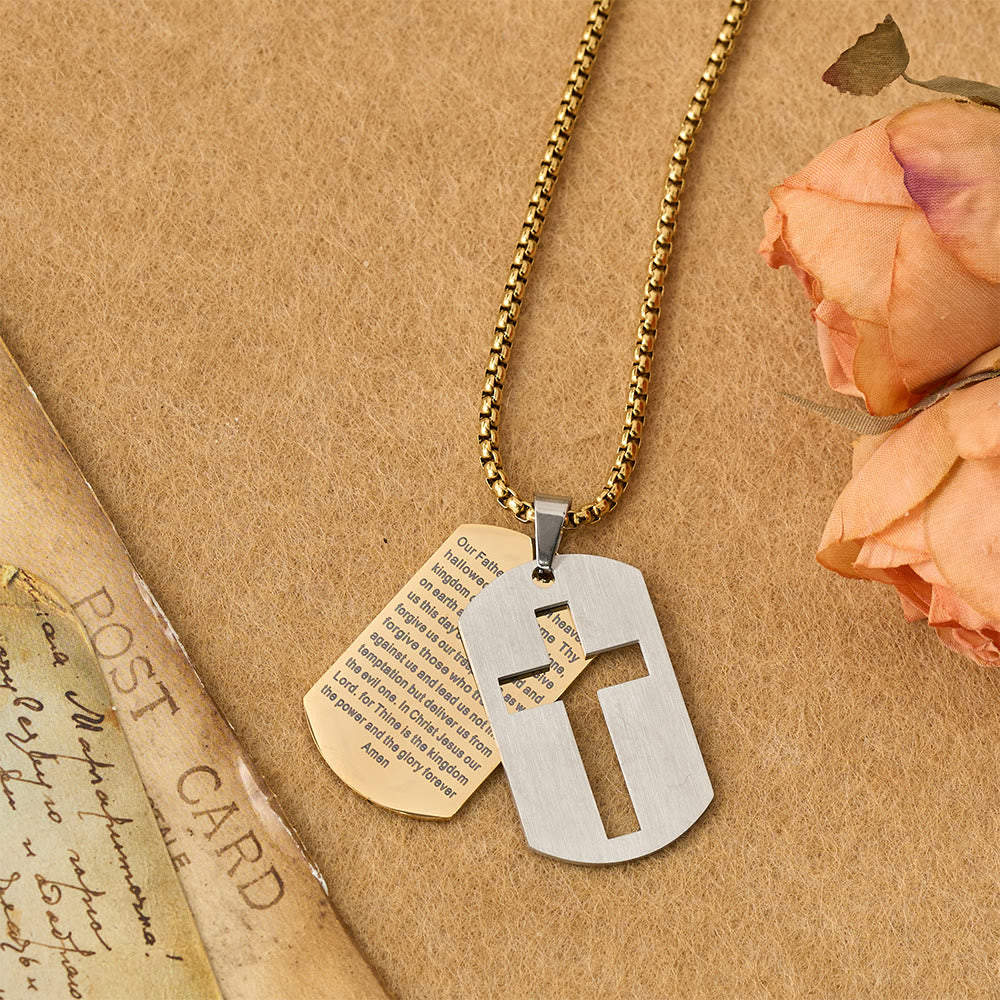 Christianartworkshop The Lord's Prayer Cross Dog Tag Pendant Necklace: Emblem of Divine Grace & Faith - Gold - image 0