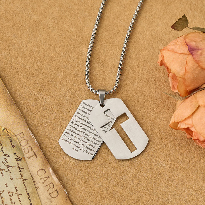 FREE Today: The Lord's Prayer Cross Dog Tag Pendant Necklace: Emblem of Divine Grace & Faith - Silver - image 2