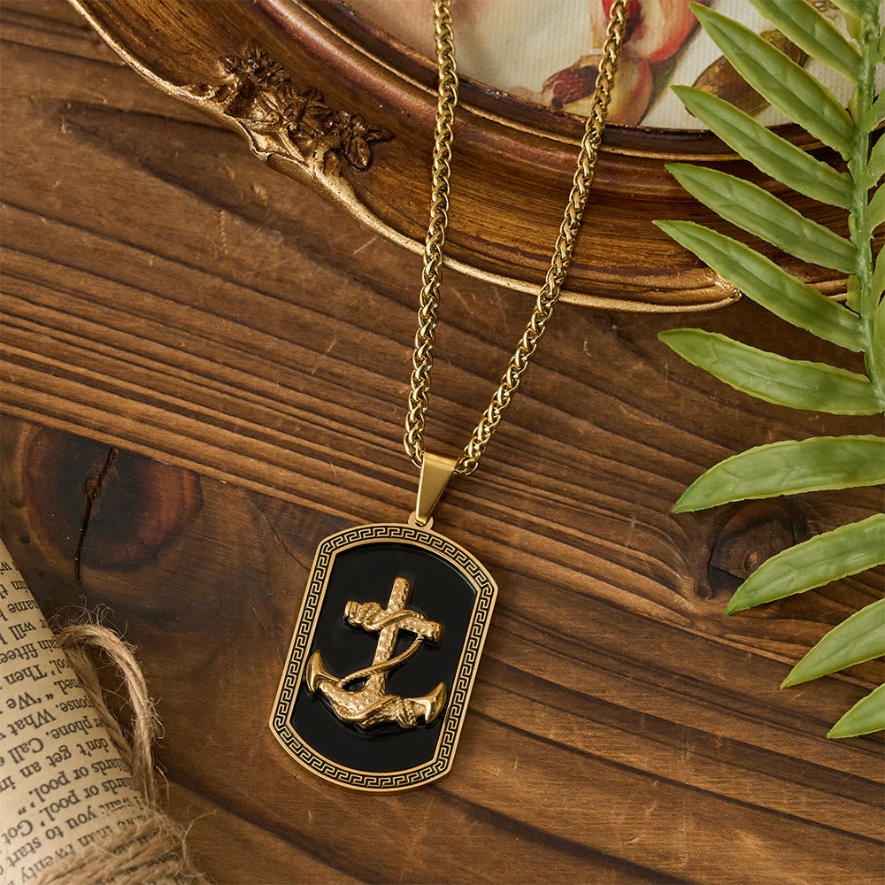 Christianartworkshop Anchor Cross Greek Key Dog Tag Pendant Necklace: Emblem of Faith & Steadfast Hope - image 1