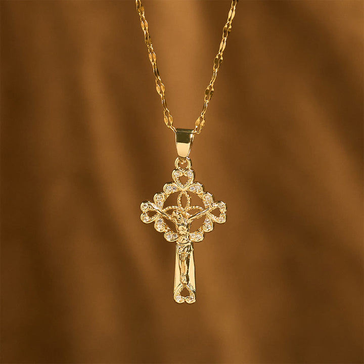 Christianartworkshop CZ-Encrusted Crucifix Key Pendant Necklace: Emblem of Redemptive Grace & Faith - image 1