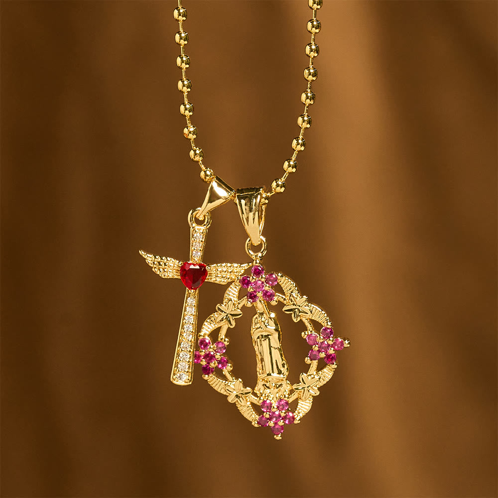 Christianartworkshop Ornate Our Lady & Winged Cross Faith Necklace Set: Emblem of Spiritual Protection - image 1