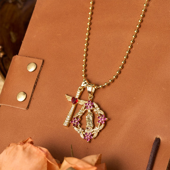 Christianartworkshop Ornate Our Lady & Winged Cross Faith Necklace Set: Emblem of Spiritual Protection - image 3