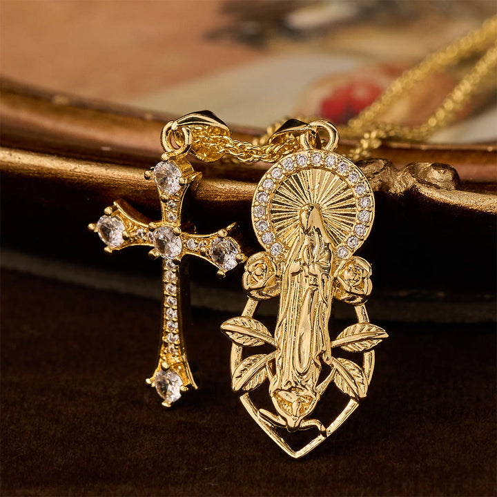 Christianartworkshop Ornate Our Lady & Winged Cross Faith Necklace Set: Emblem of Spiritual Protection - Cross Virgin Mary - image 4