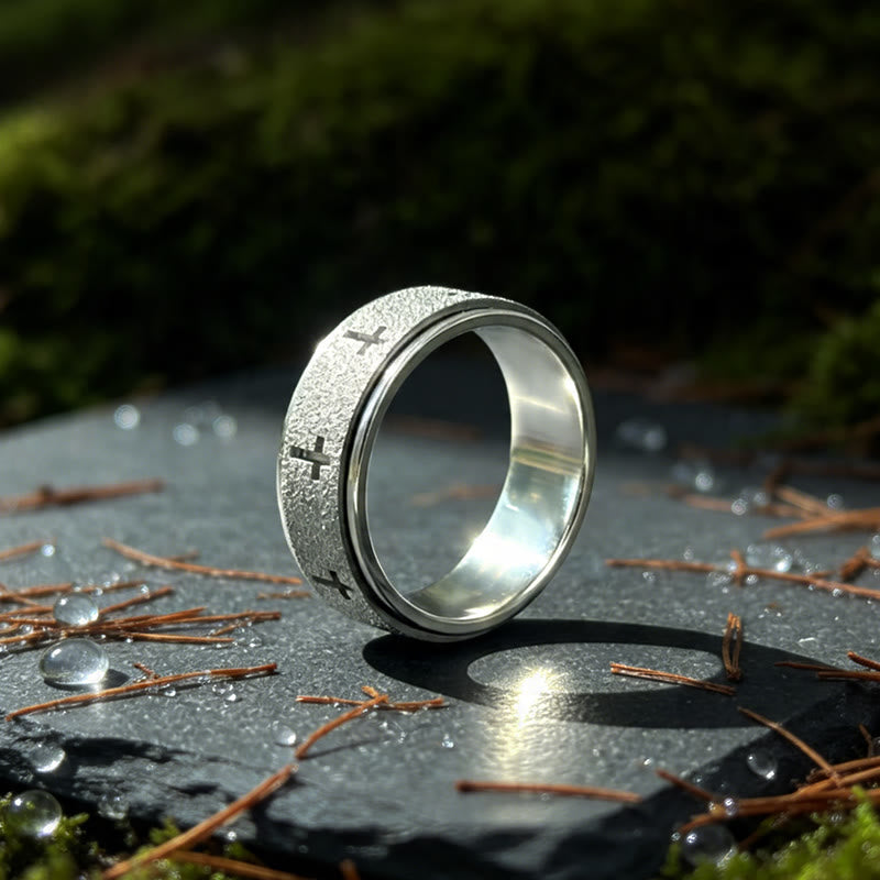 Christianartworkshop Rotating Cross Spinner Stress-relieving Ring: Emblem of Unshakable Faith - Silver - US 11 - image 0